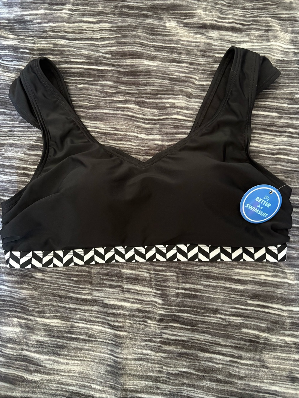 Swimsuits For All Black Swim Bralette with Monochrome Geometric Band